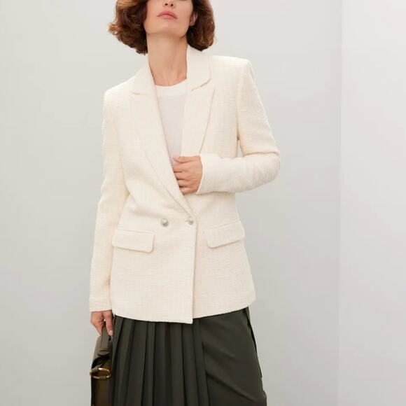 Maje White Tweed Blazer SMALL Tailored Cotton Boucle Quiet Luxury Designer $600 - Picture 1 of 11